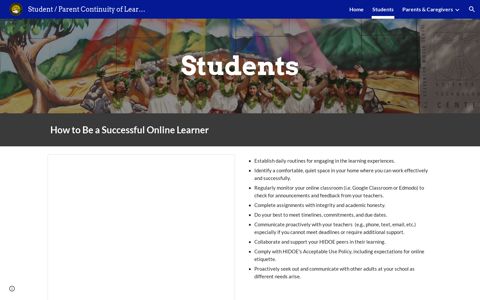 Student / Parent Continuity of Learning Resources - Students