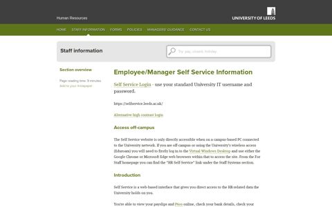 Employee/Manager Self Service Information - University of ...