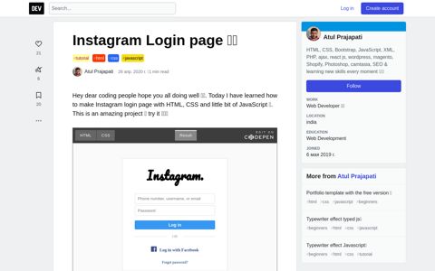 Instagram Login page 🖼️ - DEV - DEV Community ‍ ‍
