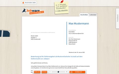 Anschreiben als PDF für Ihre Bewerbung | anschreiben2go.de