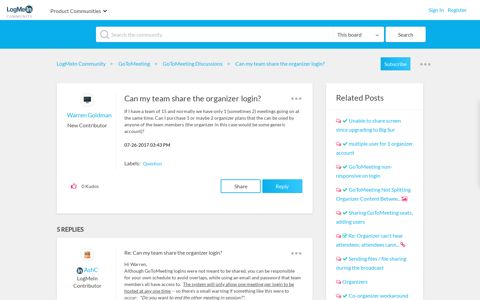 Can my team share the organizer login? - LogMeIn Community