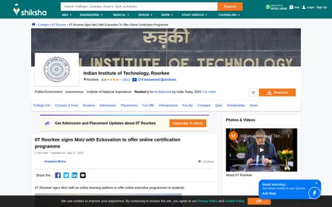 IIT Roorkee signs MoU with Eckovation to offer online ...