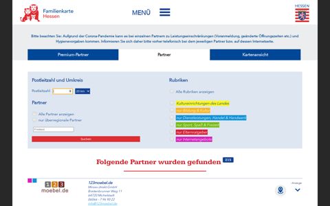 Partner und Angebote anzeigen - Familienkarte Hessen