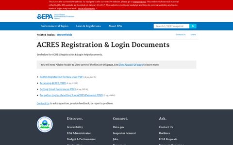 ACRES Registration & Login Documents | Brownfields | US EPA