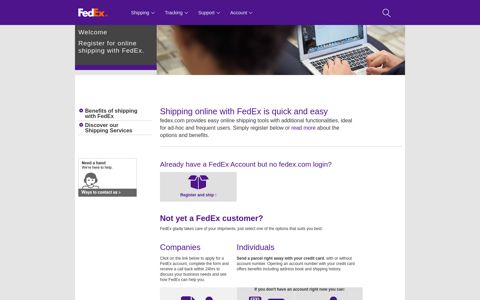 Register for online shipping with FedEx