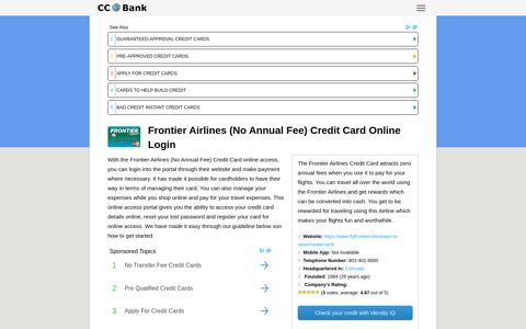 Frontier Airlines (No Annual Fee) Credit Card Online Login ...