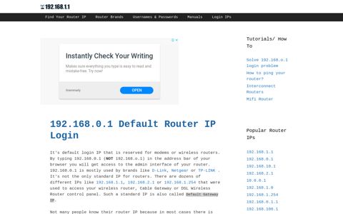 192.168.0.1 Default Router IP Login - 192.168.1.1