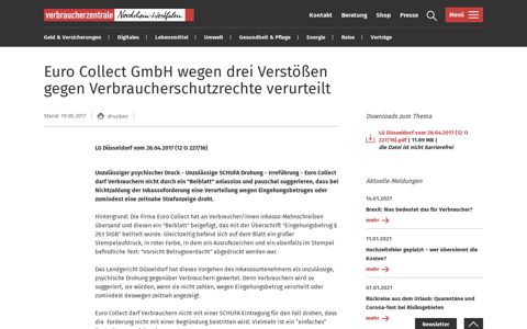 Euro Collect GmbH wegen drei Verstößen gegen ...