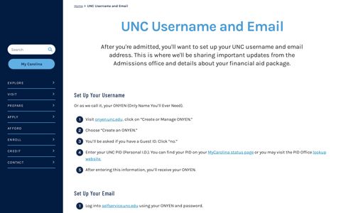 Set up your UNC Email - UNC AdmissionsUniversity of North ...