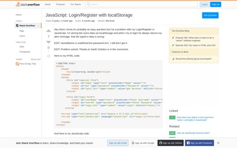 JavaScript: Login/Register with localStorage - Stack Overflow