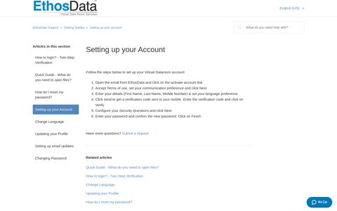 Setting up your Account – EthosData Support