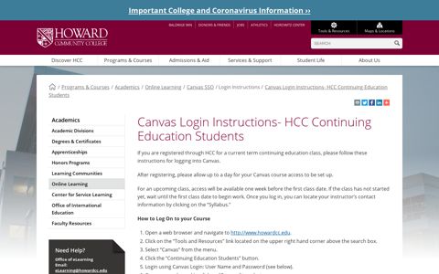 Canvas Login Instructions- HCC Continuing Education Students
