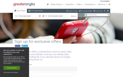 Sign up for exclusive offers | Greater Anglia