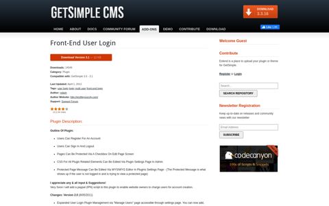Plugin - Front-End User Login | GetSimple Extend