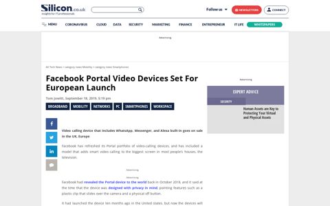 Facebook Portal Video Devices Set For European Launch ...