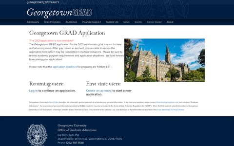 Georgetown GRAD Application - Graduate Admissions