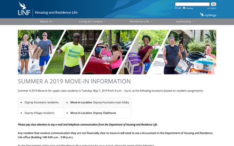 Housing and Residence Life - SummerAMoveIn - UNF
