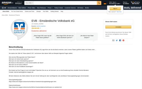 EVB - Emsländische Volksbank eG: Amazon.de: Alexa Skills