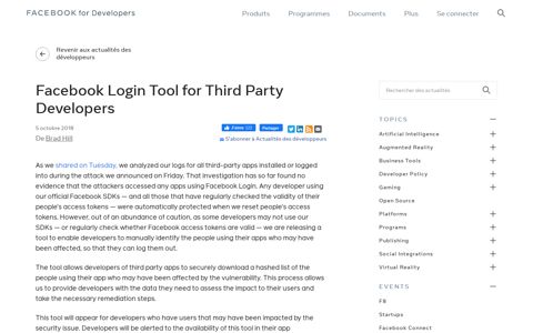 Facebook Login Tool for Third Party Developers