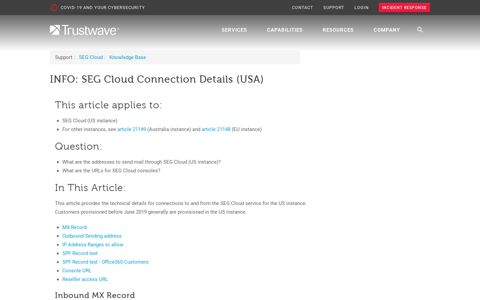 INFO: SEG Cloud Connection Details (USA)