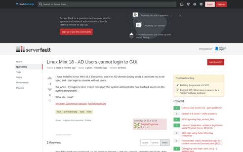 Linux Mint 18 - AD Users cannot login to GUI - Server Fault