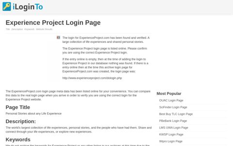 Experience Project Login - ExperienceProject.com - iLoginto