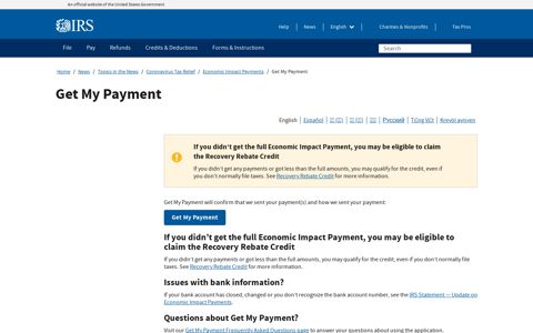 Get My Payment | Internal Revenue Service