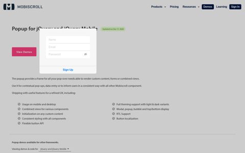 JQuery and JQuery Mobile Popup Signup and login Example ...