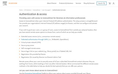 Authentication & Access - ScienceDirect | Support | Elsevier