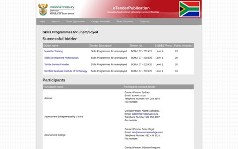 Skills Programmes for unemployed | National Treasury eTender