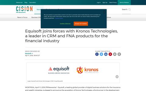 Equisoft joins forces with Kronos Technologies, a leader in ...