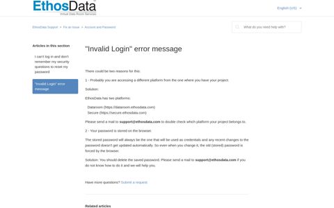 "Invalid Login" error message – EthosData Support
