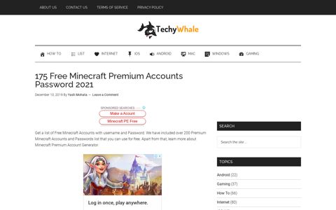 175 Free Minecraft Premium Accounts Password 2020