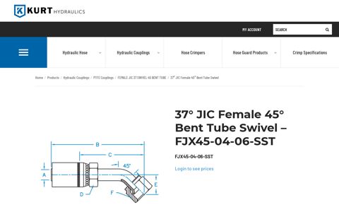 37° JIC Female 45° Bent Tube Swivel - FJX45-04-06-SST ...