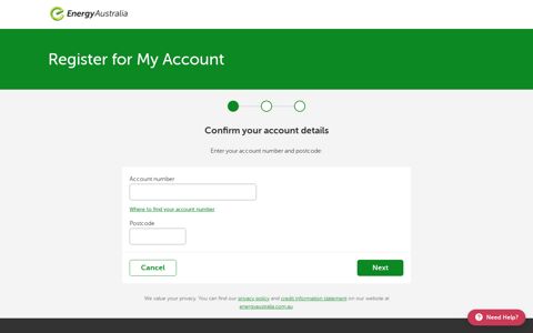 Account details | Register for My Account | EnergyAustralia