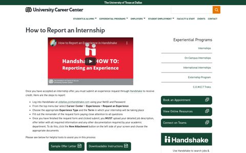 How to Report an Internship - UT Dallas Career Center - The ...