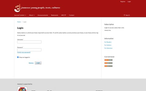 Login | Jeunesse: Young People, Texts, Cultures