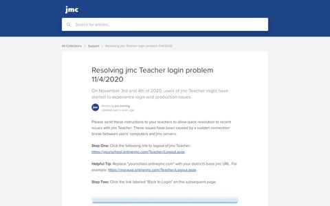 Resolving jmc Teacher login problem 11/4/2020 | jmc Help ...