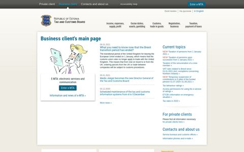 Business client | Estonian Tax and Customs Board