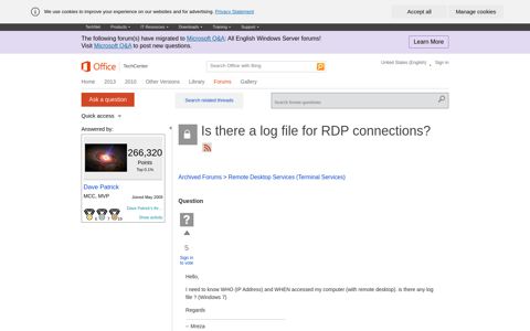 Is there a log file for RDP connections? - Microsoft Technet