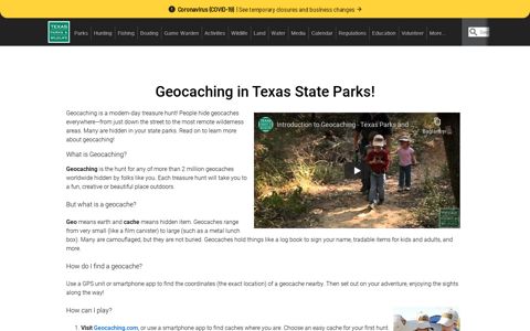 Texas State Parks Geocache Challenge Coordinates - TPWD