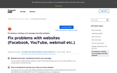 Fix problems with websites - Mozilla Support