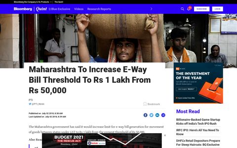 GST AT One: Maharashtra To Increase E-Way Bill Threshold ...