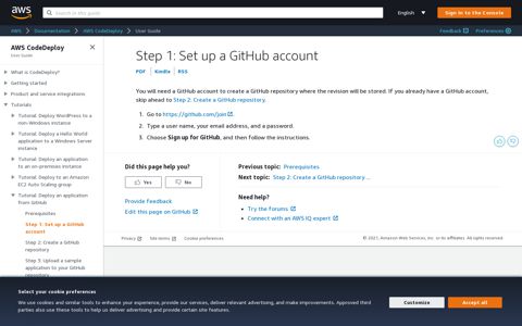 Step 1: Set up a GitHub account - AWS CodeDeploy