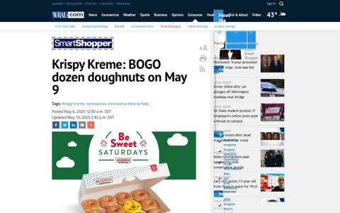 Krispy Kreme: BOGO dozen doughnuts on May 9 :: WRAL.com