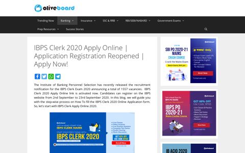 IBPS Clerk 2020 Apply Online | Application Registration ...