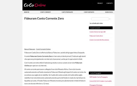 Fideuram Conto Corrente Zero - Conti correnti online