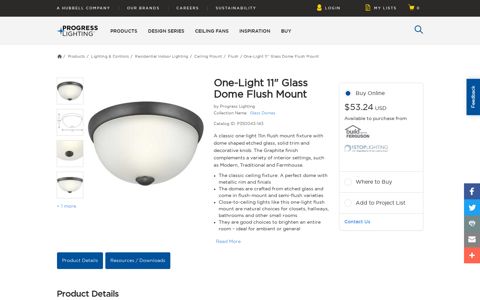 One-Light 11" Glass Dome Flush Mount | P350043-143 ...