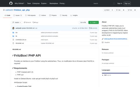 carlos22/fritzbox_api_php: FritzBox! PHP API, helps ... - GitHub