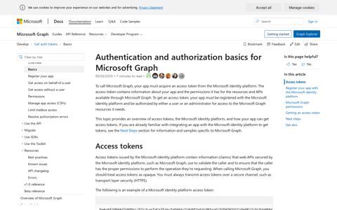 Authentication and authorization basics for Microsoft Graph ...